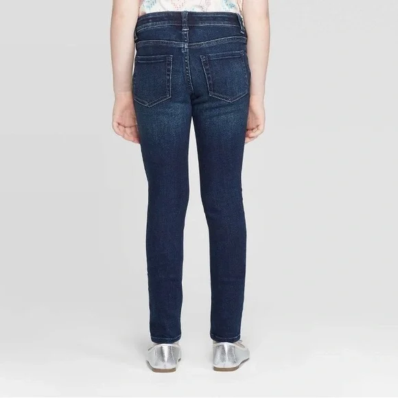 Girls' Mid-Rise Ultimate Stretch Skinny Jeans -Cat & Jack Size:6x Slim Deep Blue - Picture 3 of 3